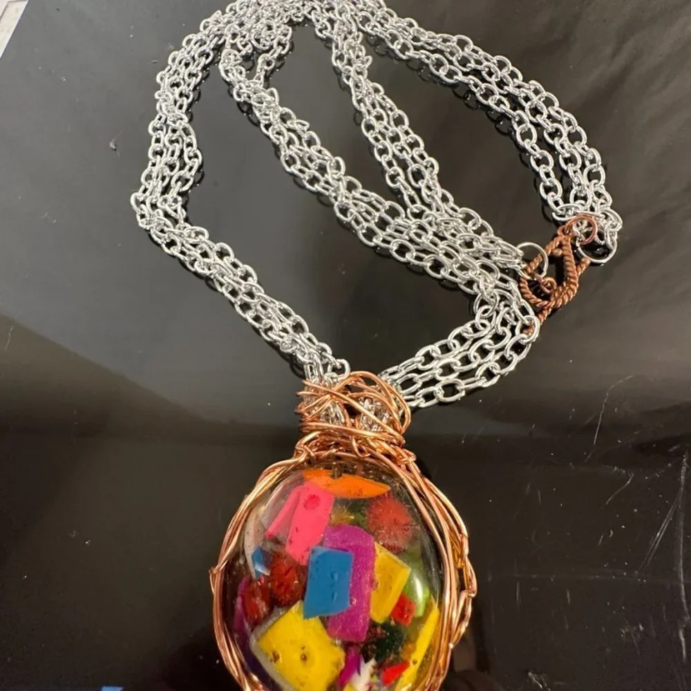 Avant Garde Necklace Handmade Silver Chain Resin Colorful Funky African Runway